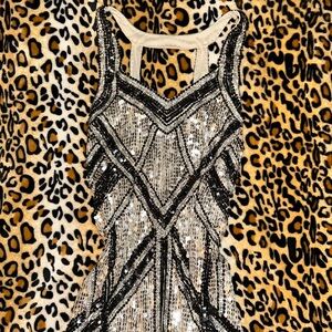 Silver and Black Sequin Vintage Flapper Halloween Costume Dress